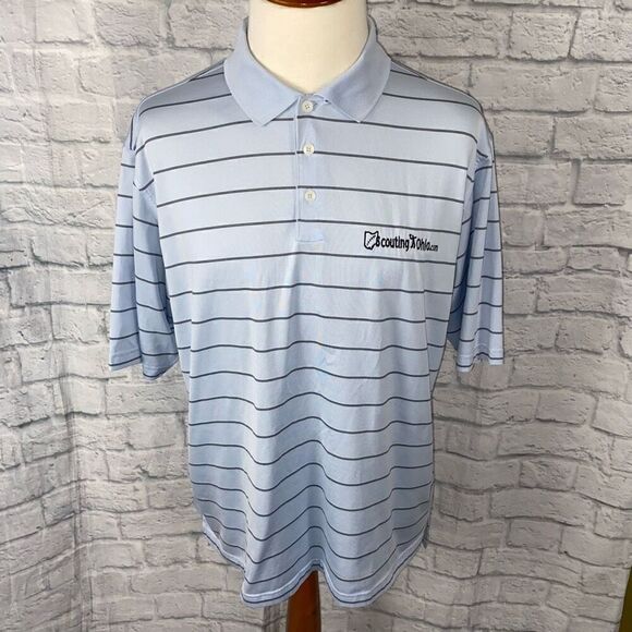 Adidas men XXL clima cool stripe 3 button polo shirt light blue/black - Picture 1 of 12